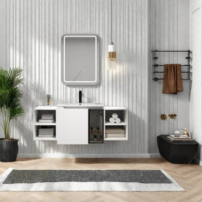 Meuble-lavabo mural moderne avec lavabo et rangement en céramique
