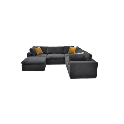 Coffee Bean Like Upholstery Full Compressed Modular Sectional with Toss Pillows
