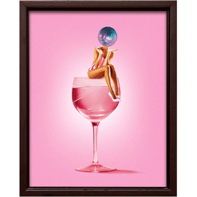 Affiche affiche «Master Disco Ball Head» - affiche rétro cocktail - art alcool et martini - conception murale de chariot de bar BCBG - art disco - grande cuisine ou restaurant, décoration murale - toile encadrée brune 16 x 20