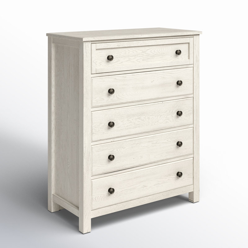 Weathered White 5-Drawer Vertical Chest with Metal Handles