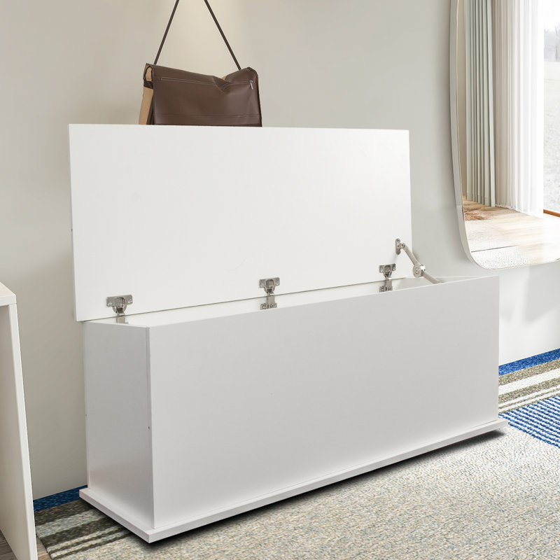 Coffre d'entrée avec coffre et rangement - Meuble de rangement en bois à plateau relevable blanc