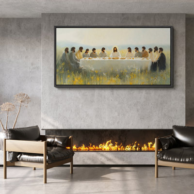 The Last Supper in a Field Framed Canvas - Modern Religious Wall Art with Jesus and Disciples