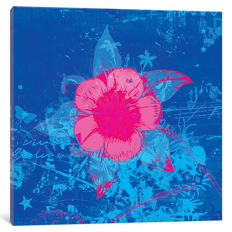 Fleur d’art, impression sur toile tendue, H 16 po x l 16 po x P 1 po, Papier avec cadre noir, Blanc