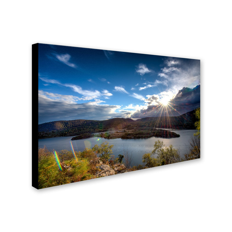 «coucher de soleil sur le hudson, reproduction de photo sur toile tendue, H 30 po x l 47 po x P 2 po