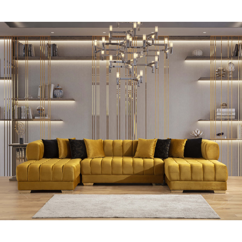 Canapé modulaire double en velours U, Velours moutarde