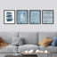 Coups de peinture de feuille de palmier bleu jungle - ensemble de 4 reproductions de cadres photo simples-97762718-97762716