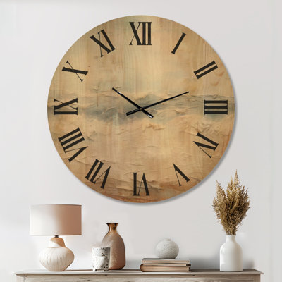Extra Large Ocean Non-Ticking Wood Wall Clock – Modern Coastal Beige and Grey River