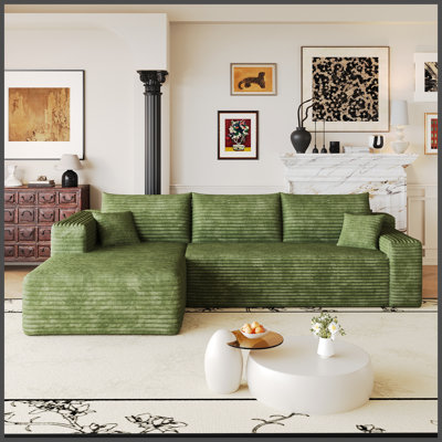 Canapé modulaire 103 po Cloud, fauteuils rembourrés minimalistes modernes, canapé confortable en forme de L pour le salon, canapé d'angle à assise profonde, aucun assemblage requis, vert (tissu en velours côtelé moelleux)
