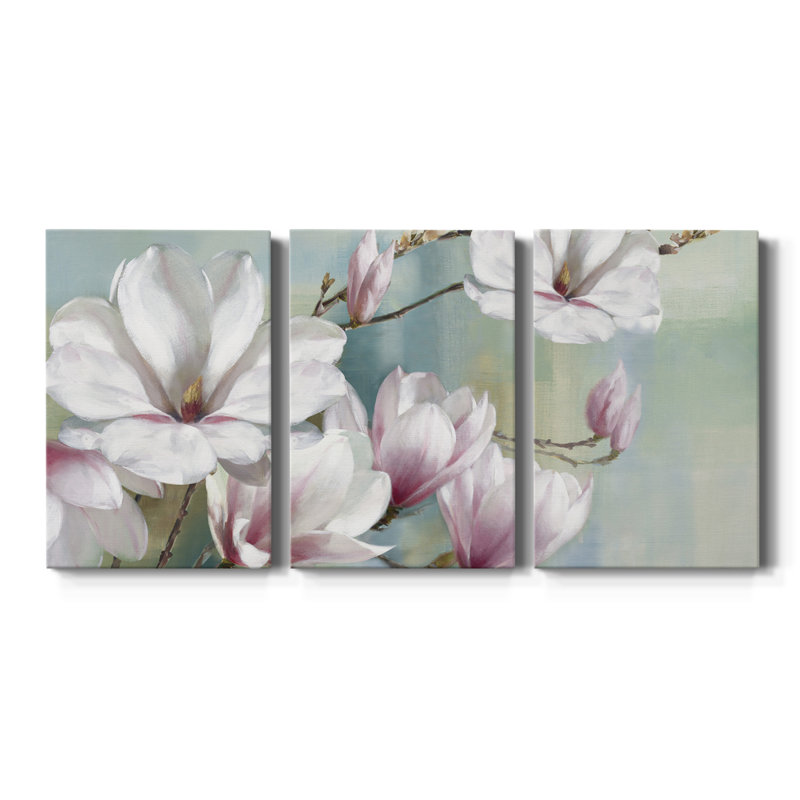 Fleurs de magnolia - Toile tendue avec châssis de qualité supérieure - Prêt à être accroché, H 60 po x l 120 po x P 1 po