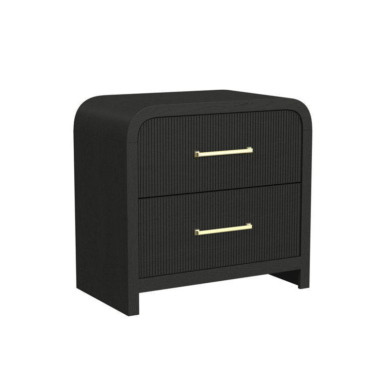 Table de chevet 2 tiroirs Quebillon avec USB en noir avec grain