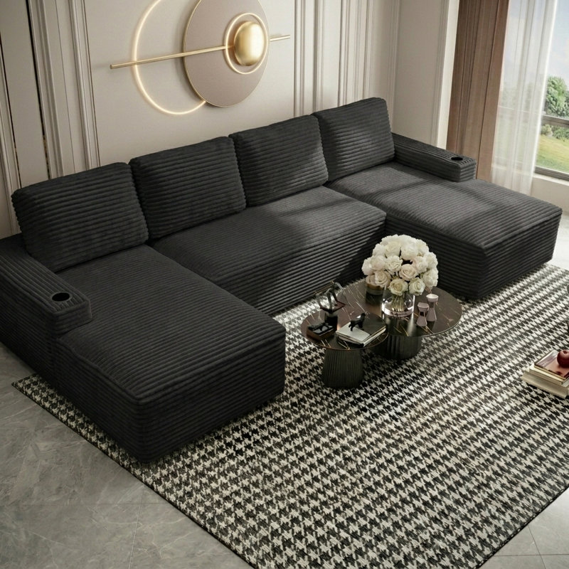 Canapé modulaire en forme de U 133,4 po pour salon, canapé-lit modulaire désossé et confortable, sans assemblage, noir, Noir