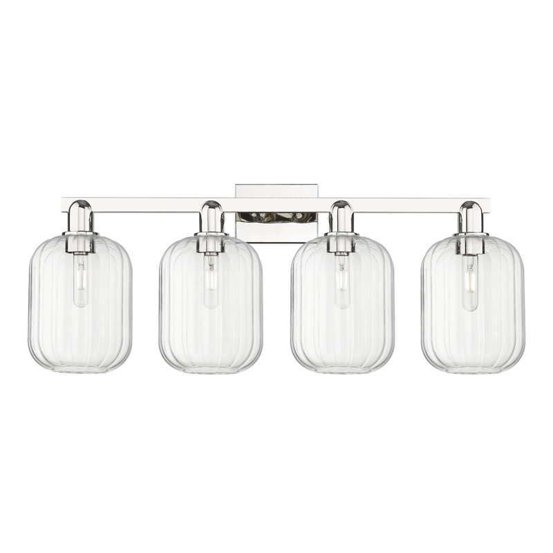 Eldon - 4 Light 36" Jar Shade Bath Vanity Light, Clair, Nickel poli, Quatre lumières