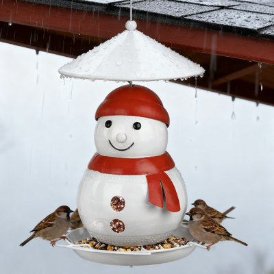 Snowman Shaped Squirrel Proof Bird Feeder, Heavy Duty Metal Wild Bird Feeder With Adjustable Baffle, Large 3LB Capacity Outdoor Hanging Feeder For Garden And Yard