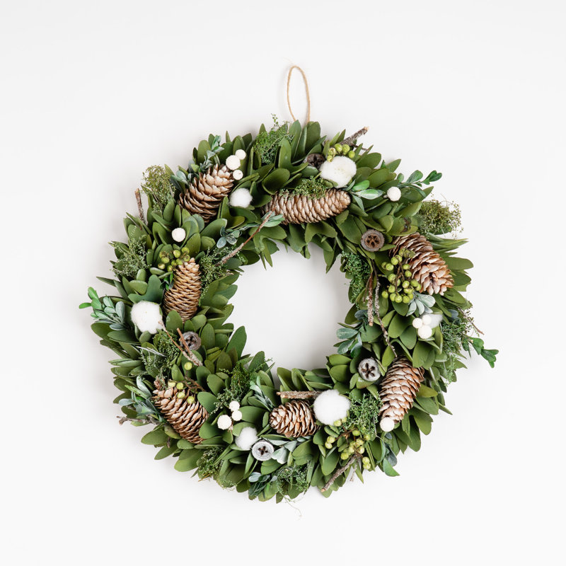 38cm Faux Cotton Ball Wood Shave Wreath