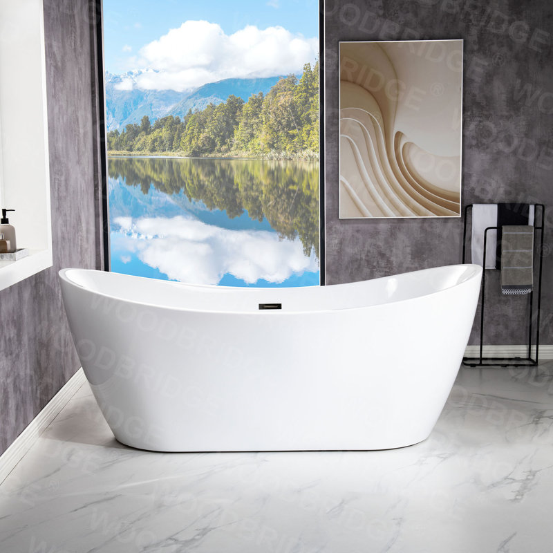 Baignoire de trempage autoportante en acrylique 71 po. X 32 po., Blanc, Noir mat