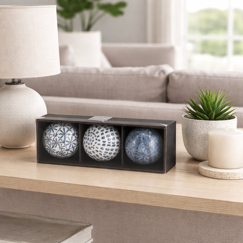 Elegant Ceramic Painted Orbs for Home Decor Accent - Decorative Object for Living Room, Shelf Display, or Office Desk - 4"
