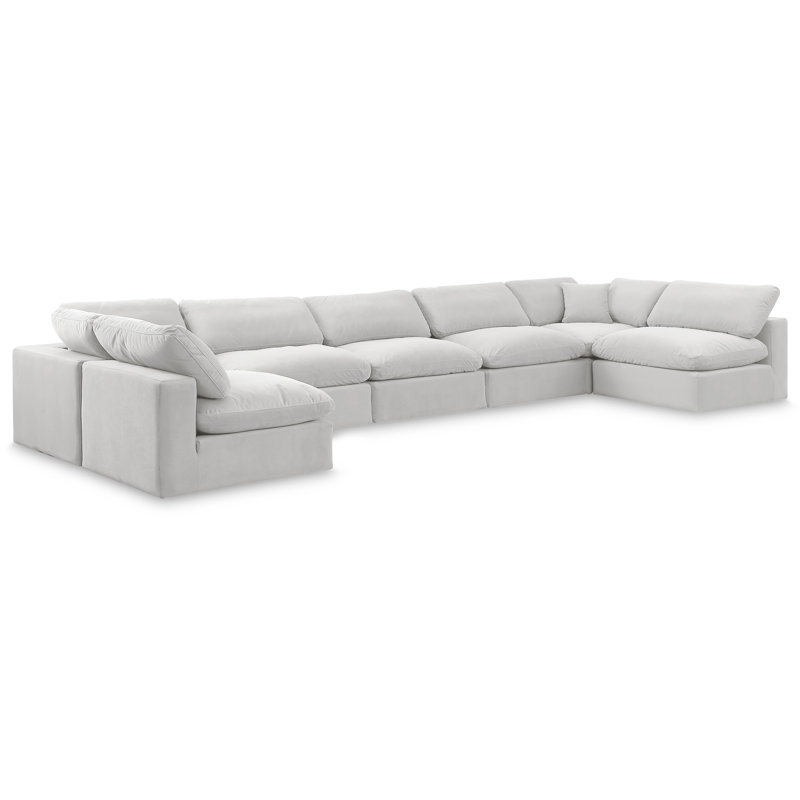 Canapé modulaire réversible en velours de 200 po de large Ivanne, Velours crème