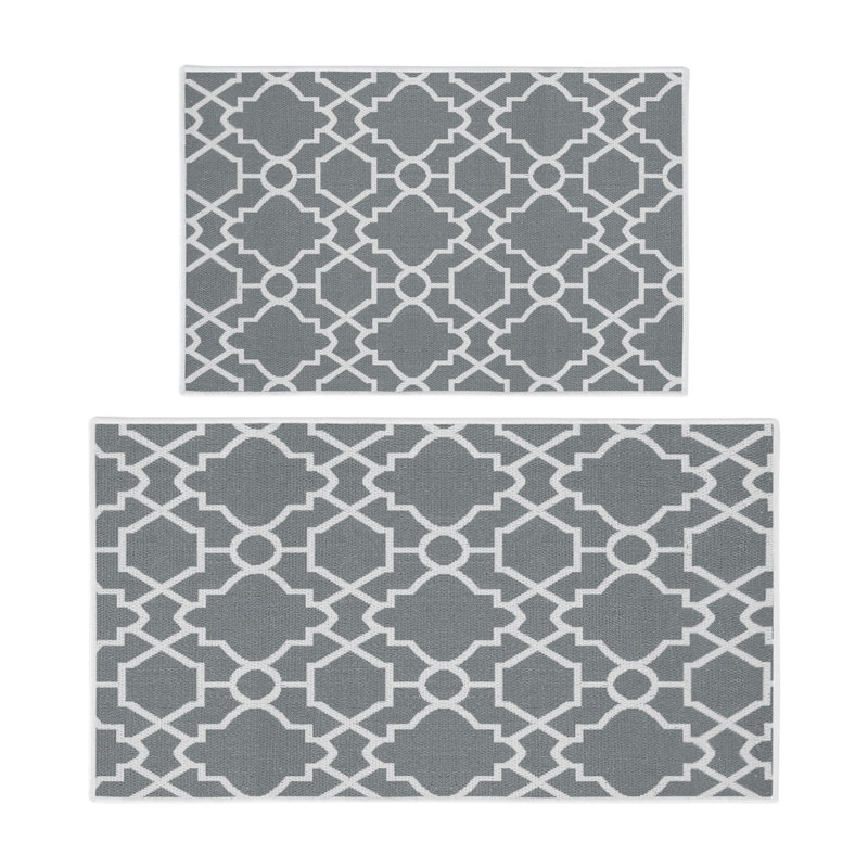 Devlen Geometric Non-Skid Kitchen Mat, Dark Gray
