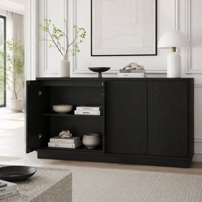 4-Door Sideboard Cabinet with Adjustable Shelves, Black Finish