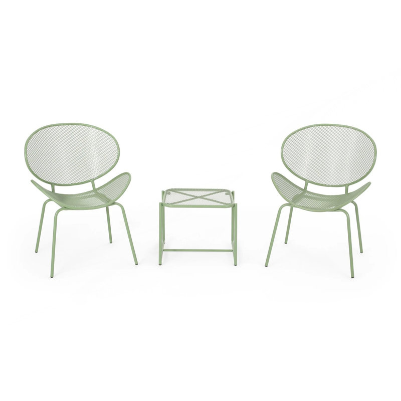 Modern Outdoor Chat Set With Mesh Seating And Durable Metal Frame, Green