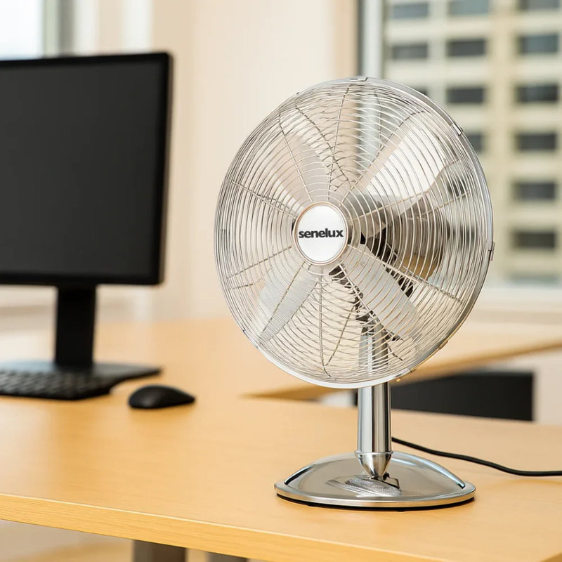 Senelux Desk Top Fan for Home Offices with Automatic Oscillation and Three Wind Speeds