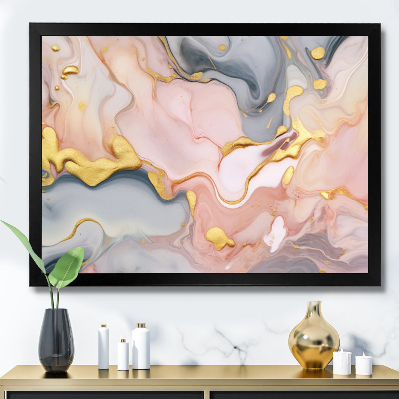 «Pink and Gold Tender», impression sur toile encadrée sur toile, H 16 po x l 32 po x P 1 po, Cadre simple noir