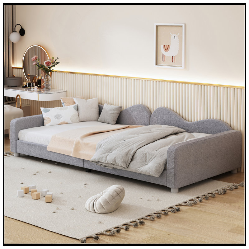 Lit de jour rembourré en tissu Sherpa et dossier en forme de nuage, aucun sommier n'est requis pour un confort et un style ultimes