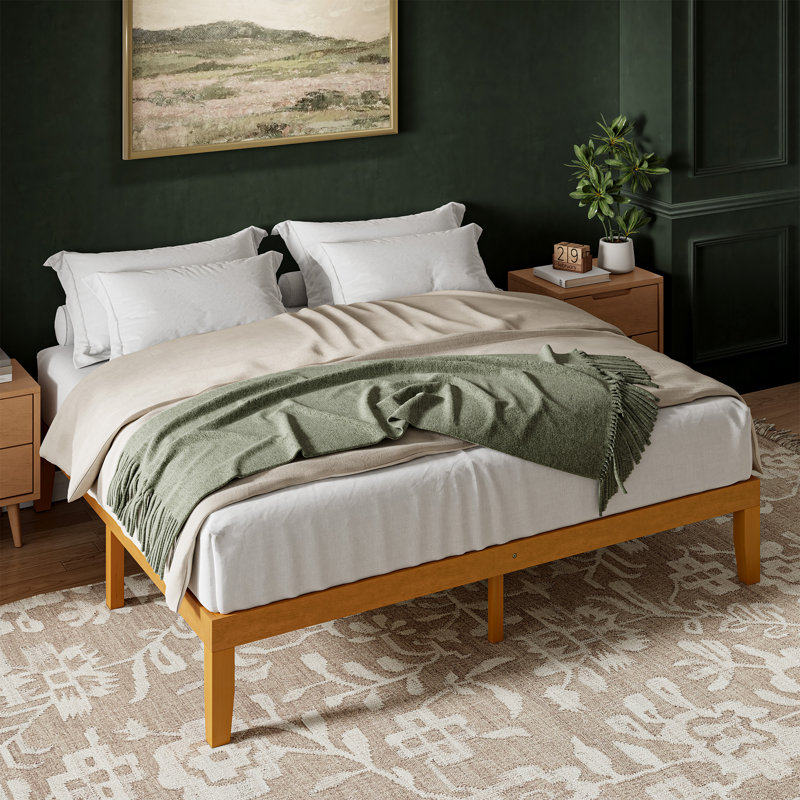Lit plateforme en bois massif avec ensemble de lattes Avelyn, Grand lit, Naturel, 12''