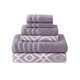 Ensemble de serviettes en jacquard teint en fil et de couleur unie de 6 pièces Oxford Modern Threads – Serviettes de bain, serviettes à main et débarbouillettes en coton peigné à 100 % à séchage rapide et absorbant