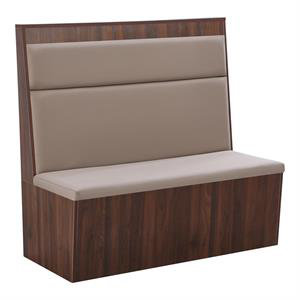 Single Melamine Booth with Beige Padded Seat & Back and Walnut Veneer Base