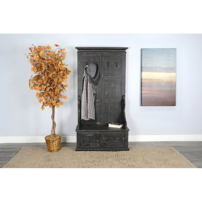 Apollinaris 40 " Wide Hall Tree with Shelves and Storage Bench, Black Sand