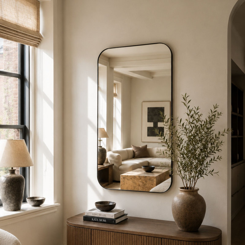 Ikrah Wood Flat Wall Mirror