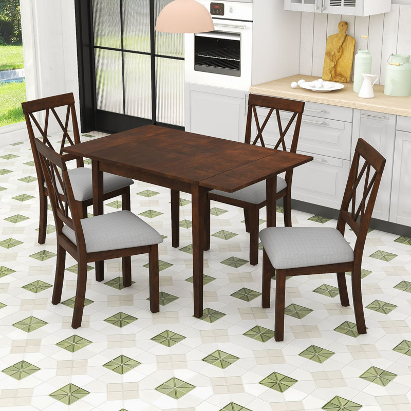 Ensemble de salle à manger à rallonge avec chaises rembourrées, Brun, 5 Pieces: Table, 4 Chairs