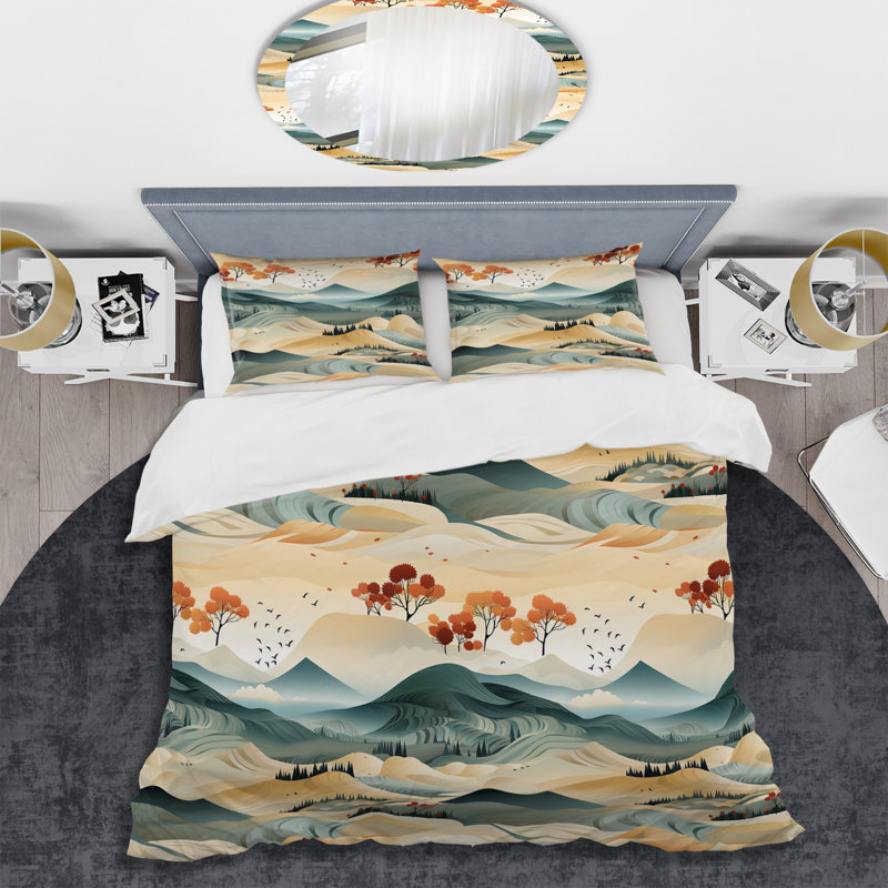 Ensemble de housse de couette Minimalist Landscape, Housse de couette pour grand lit et 2 taies décor