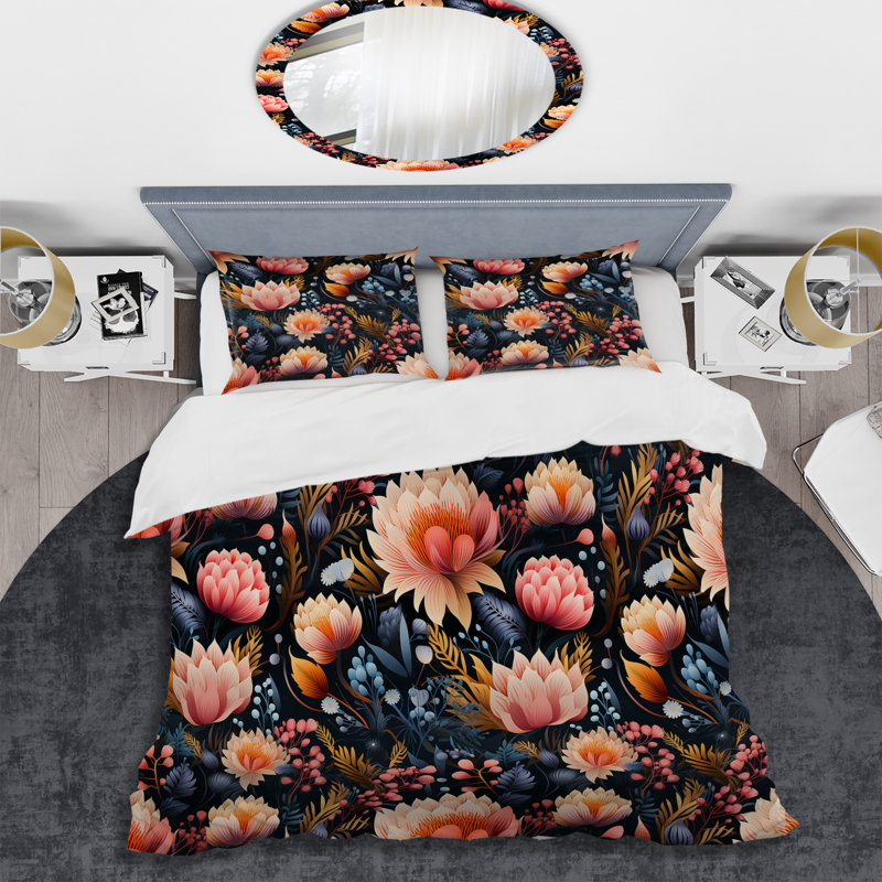 Ensemble de housse de couette à motif floral rose et bleu II, Housse de couette pour très grand lit et 2 très