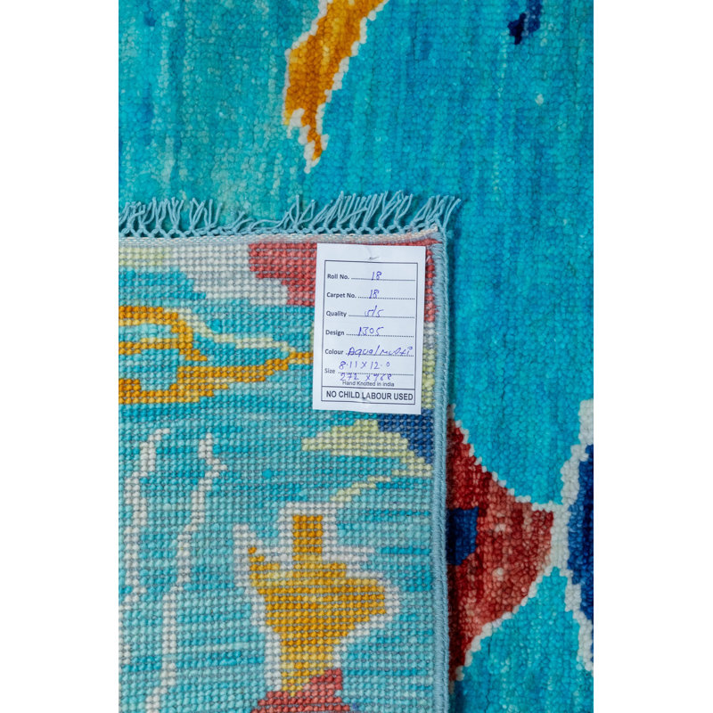 9' X 12' TURQUOISE Quality Wool New Handmade Modern Transitional Rug #I-1305