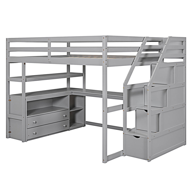 Lit mezzanine avec bureau et tablettes, Gris
