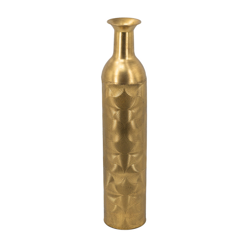  Vase en fer doré antique avec motif géométrique, 26.6" H x 5.5" W x 5.5" D
