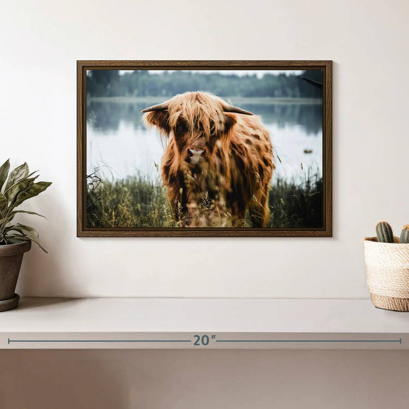 Vache Lakeside Highland, 13 po x 9 po, Cadre flottant noyer