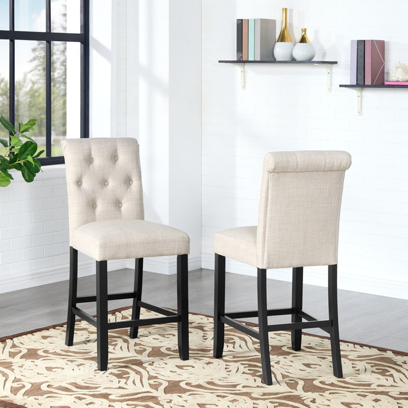 Tabouret de comptoir Ayeshah, Tissu beige / cadre noir