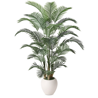 Ashwell 7ft Artificial Phoenix Palm Tree, Tall Faux Tropical Potted Plant in White Planter, UV Resistant Indoor & Outdoor Floor Decor