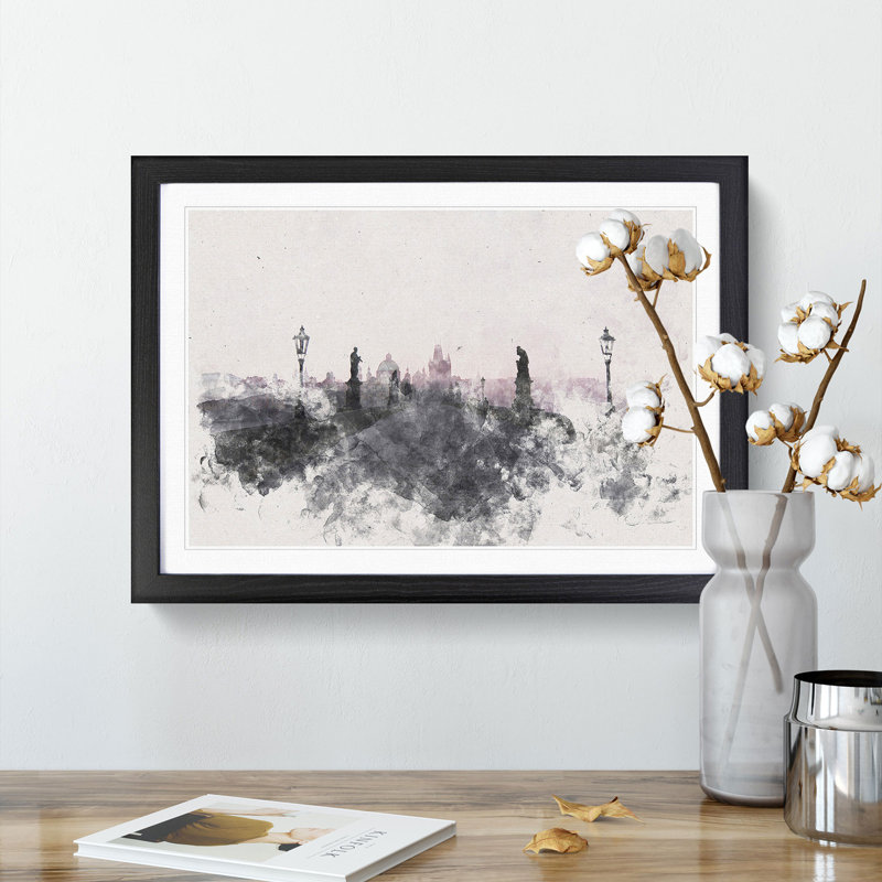 Charles Bridge In Prague - Single Picture Frame Painting on MDF, 45cm H x 63cm W x 2cm D, Black Framed