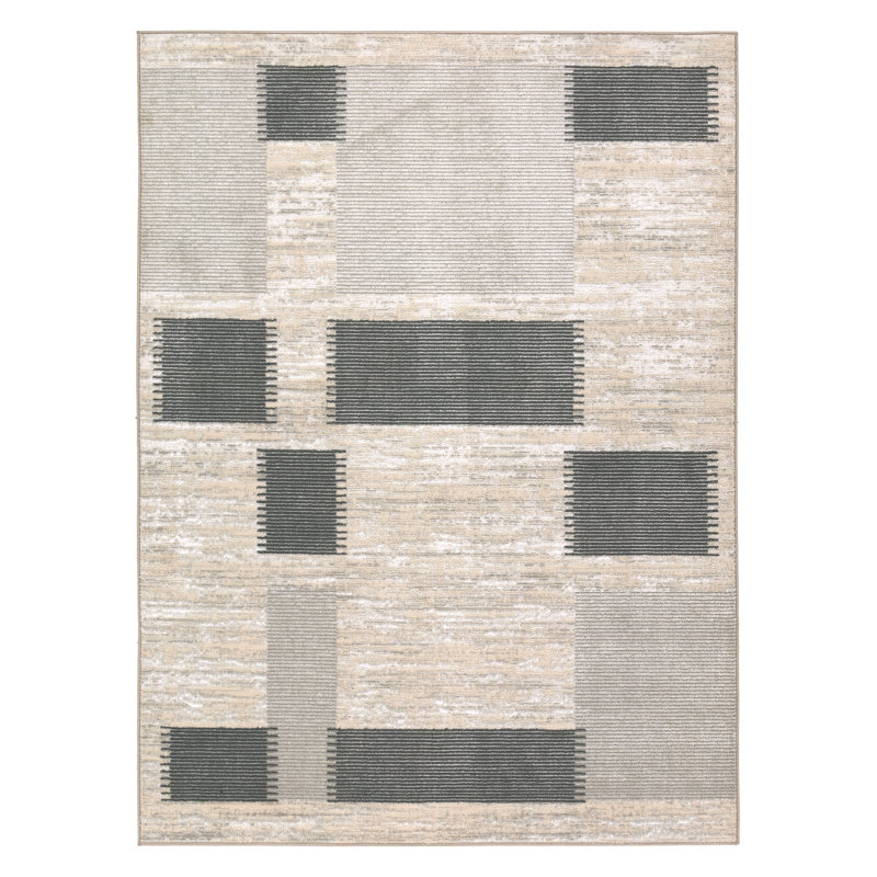 Label J  Bismuth Powerloomed Abstract White Area Rug, Rectangle 5'3" x 7'6"