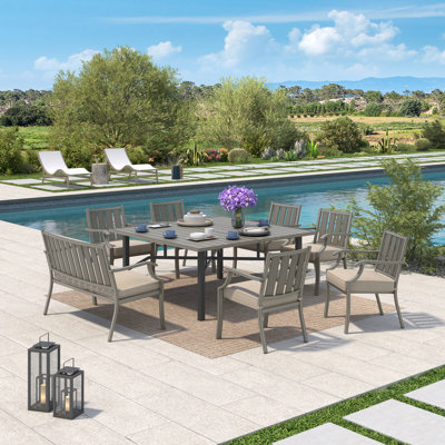 Ensemble de salle à manger carré pour 8 personnes avec coussins Sunbrella® Azur