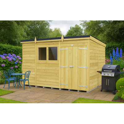 11ft x 8ft Pent Shed - Double Door with Windows