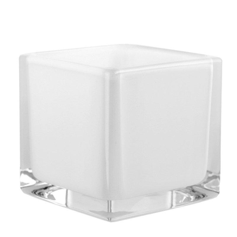 Clear With White Inside Cube Vase, White