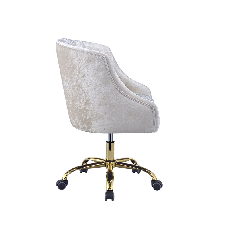 Vintage Cream Velvet and Gold Finish Office Chair with Metal Base