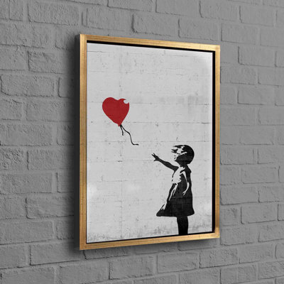 Modern Street Art Canvas Featuring a Girl Holding a Red Heart Balloon - Abstract Graffiti Wall Art Print Perfect for Urban Chic Decor