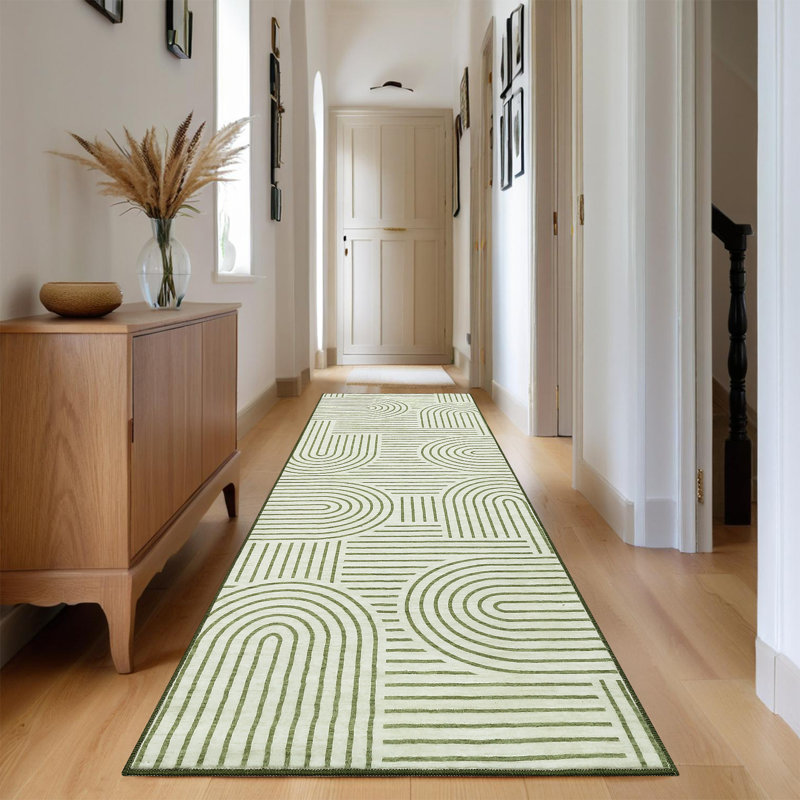 Machine Printed Area Rug, Green, Rectangle 80 x 150 cm