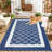 Modern Reversible Outdoor Area Rug – Washable, Non-Slip, UV Resistant Patio Carpet – Easy Clean, All-Weather Decorative Mat for Porch, Garden, Deck – Navy Blue/White, 9x18ft, United States-1481435277-1481435274